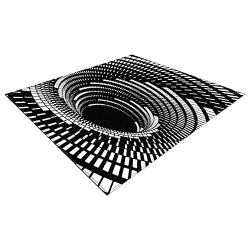 Herbests 3D Illusion Teppich Optischer TäUschung Bodenmatte Stereoskopischer Schwarzweiss Abstrakte Geometrisch Wirbel Muster Wohnzimmer rutschfest Fußmatten Vielseitige Wohnaccessoires 80 * 120cm von Herbests