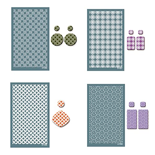 Herbests 4 Stücke Siebdruckschablonen für Polymer Clay, 15cmx9cm wiederverwendbares Tonschablonen Nicht klebende Netzschablonen Transfer Waschbare Schablonen Schmuck Ohrringherstellung von Herbests