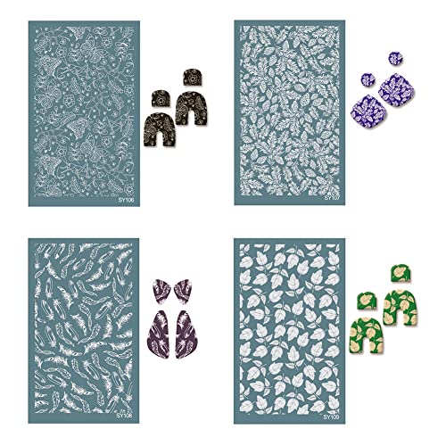 Herbests 4 Stücke Siebdruckschablonen für Polymer Clay, 15cmx9cm wiederverwendbares Tonschablonen Nicht klebende Netzschablonen Transfer Waschbare Schablonen Schmuck Ohrringherstellung von Herbests