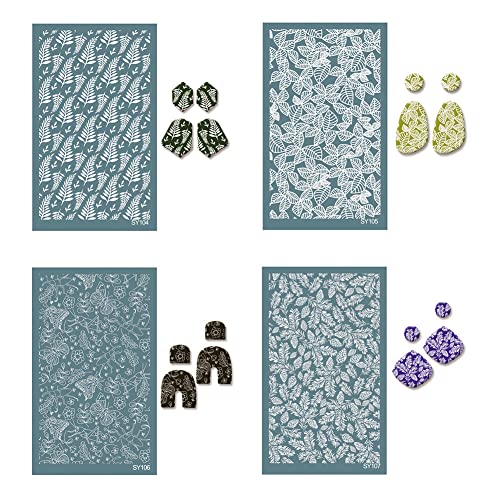 Herbests 4 Stücke Siebdruckschablonen für Polymer Clay, 15cmx9cm wiederverwendbares Tonschablonen Nicht klebende Netzschablonen Transfer Waschbare Schablonen Schmuck Ohrringherstellung von Herbests