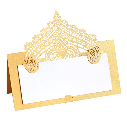 Herbests 50 Stück Hohle Tischkarten, Spitze Blumenmuster Hohle Namen Platzkarten Laser Namenskärtchen Tischkarten Namenskarten Sitzkarte Hohle Sitznummernkarten für Hochzeiten,Partys,Bankette,Gold von Herbests