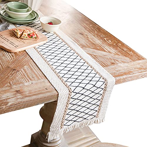 Herbests Baumwolle Leinen Tischläufer Boho Makramee Tischläufer Geometrisch Tischwäsche Häkelspitze mit Quaste Tischdeko Geflochtene Tischdecke für Hochzeit Esszimmer Rustikale Esstisch 30 cm x 300 cm von Herbests