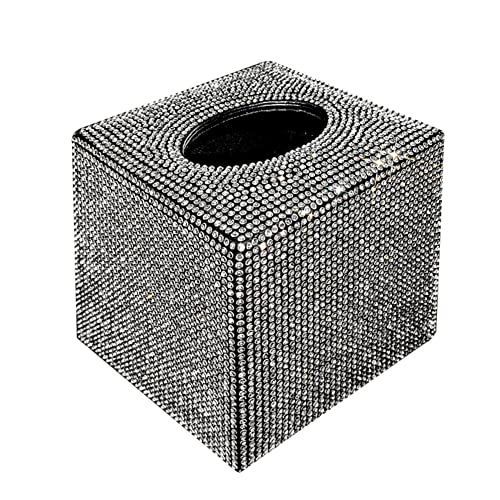 Herbests Bling Strass Taschentuchbox,Quadratisch PU Leder Kosmetiktücher Taschentuchhalter Tissuebox Taschentuchspender Papiertuch behälter Aufbewahrungsbox für Badezimmer Büro Schlafzimmer,Silber von Herbests