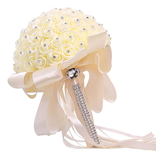 Herbests Brautstrauß Blumen Rosen Blumen Strass Blumensträusse Gefälschte Blumen Koreanischen Stil künstlicher Rosenstrauß Bouquet Deko Braut Hochzeitsblumenstrauß Rosenstrauß Dekoration,Beige von Herbests