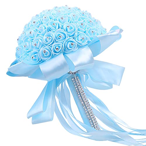 Herbests Brautstrauß Blumen Rosen Blumen Strass Blumensträusse Gefälschte Blumen Koreanischen Stil künstlicher Rosenstrauß Bouquet Deko Braut Hochzeitsblumenstrauß Rosenstrauß Dekoration,Blau von Herbests