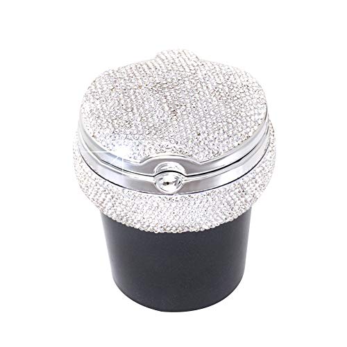 Herbests Glitzer Auto Aschenbecher mit Deckel, Bling Strass Kristall Diamant Auto Aschenbecher Tragbarer Rauch Asche Zylinder Zigarette Aschenbecher mit LED Leuchtender für Auto,Haus,Büro,Silber von Herbests