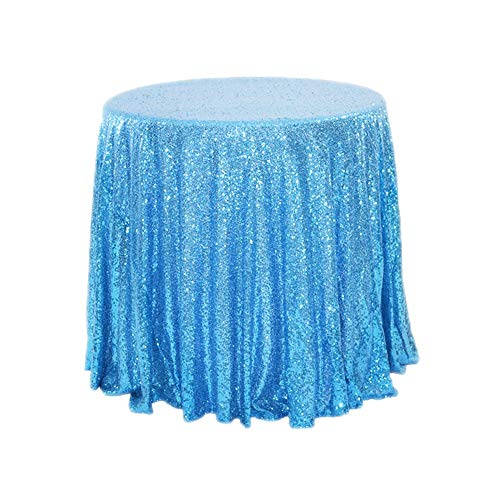 Herbests Glitzer Pailletten Tischdecke,Tischdecke Abwaschbar Rund 120cm,Tischläufer Stoff Tischtuch Tischwäsche Tafeltuch für Geburtstag, Hochzeit, Party, Halloween, Weihnachten,Hellblau von Herbests