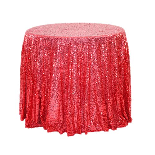 Herbests Glitzer Pailletten Tischdecke,Tischdecke Abwaschbar Rund 120cm,Tischläufer Stoff Tischtuch Tischwäsche Tafeltuch für Geburtstag, Hochzeit, Party, Halloween, Weihnachten,Rot von Herbests