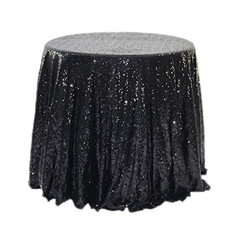 Herbests Glitzer Pailletten Tischdecke,Tischdecke Abwaschbar Rund 120cm,Tischläufer Stoff Tischtuch Tischwäsche Tafeltuch für Geburtstag, Hochzeit, Party, Halloween, Weihnachten,Schwarz von Herbests