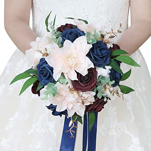 Herbests Hochzeit Blumenstrauß,Künstliche Rose Blumen Hochzeit Bouquets Brautstrauß Braut Brautjungfer für Hochzeit Gefälschte Rose Koreanischen Stil Blumenstrauß für Hochzeit,Fotoshooting,Rot Blau von Herbests