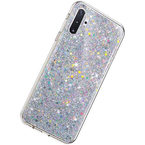 Herbests Kompatibel mit Samsung Galaxy Note 10 Pro Hülle Bling Glänzend Strass Diamant Handyhülle Silikon Hülle Crystal Case Durchsichtig Schutzhülle Transparent TPU Ultradünn Handytasche,Silber von Herbests