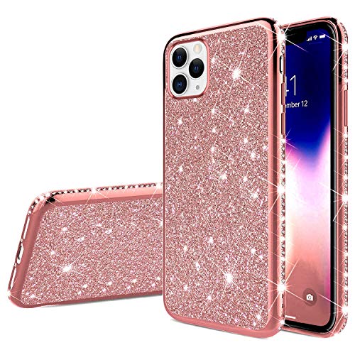 Herbests Kompatibel mit iPhone 11 Pro Max Hülle Bling Überzug Glänzend Strass Diamant Handyhülle Silikon Hülle Case Durchsichtig Schutzhülle Transparent TPU Ultradünn Handytasche,Rose Gold von Herbests