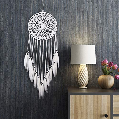 Herbests Makramee Traumfänger Wandbehang,Handgemachte Weiß Traumfänger Wandteppich Gewebte Handgemachte Tapisserie Wandbehang Boho Deko Wanddeko Wandteppich für Schlafzimmer Wohnzimmer von Herbests