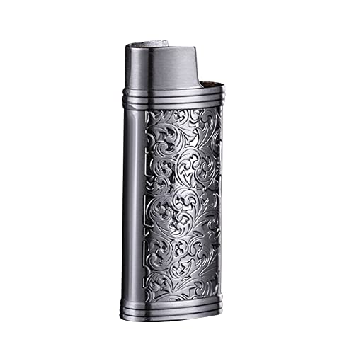Herbests Mini Feuerzeughülle,Zinklegierung Feuerzeughülle Wiederverwendbare Tragbar Feuerzeug-Hülle mit Blumenmuster Metall Retro Feuerzeug Abdeckung Feuerzeugetui Kasten für Zuhause Bar Reisen,Grau von Herbests