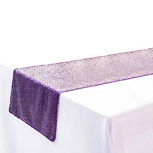 Herbests Pailletten Tischläufer, 30 x 180 cm Shimmer Glitzer Tischläufer Pailletten Tischdecke Tischfahne Dekoration für Party Hochzeit Geburtstag Bankett Tischdecke Rechteckig,Lila von Herbests