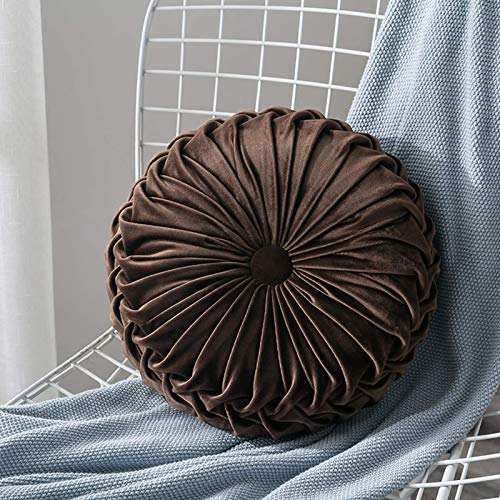 Herbests Rundes Gefülltes Kissen, 35 cm Rundes Wurfkissen Rund Samt Plissierter Kürbis Sitzkissen Bodenkissen Stuhlbezug Matte Plüsch Couch Kissen für Sofa Schlafzimmer Home Decor,Braun von Herbests