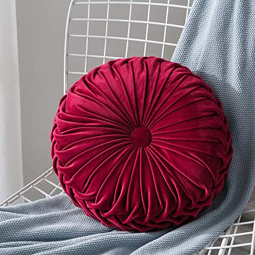 Herbests Rundes Gefülltes Kissen, 35 cm Rundes Wurfkissen Rund Samt Plissierter Kürbis Sitzkissen Bodenkissen Stuhlbezug Matte Plüsch Couch Kissen für Sofa Schlafzimmer Home Decor,Rot von Herbests