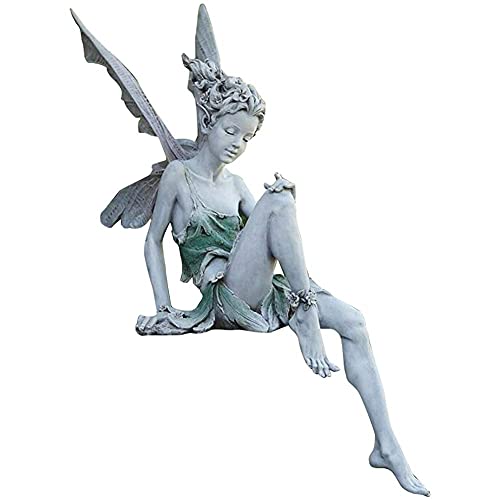 Herbests Sitzende Elfen Gartenfiguren, 18 cm Fee Figur mit Flügeln Statue Gartendekoration Figur Fee Fairy Für Außen, Gartendeko Figuren Ornament Harz Handwerk Landschaftsbau Hof Dekoration von Herbests