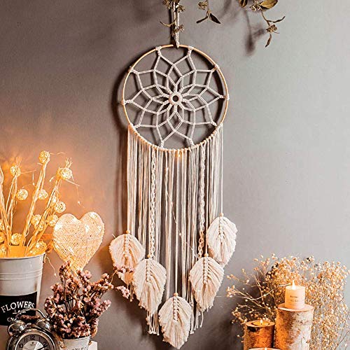 Herbests Traumfänger Handgefertigt Großer Boho Traumfänger mit weißer Gewebte Makramee Wandbehang Ornament für Baby Shower Car Home Decor Hochzeit Mädchen Zimmer Schlafzimmer Romantische Dekoration von Herbests