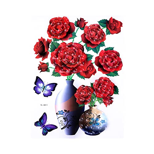 Herbests Vase Wandaufkleber,3D Stereo Rose Blumen Schmetterling Pflanzen Wandsticker Aufkleber Selbstklebende Abnehmbare Wasserdicht PVC Wandtattoo für Schlafzimmer Büro Küche Kühlschrank,30×40CM von Herbests