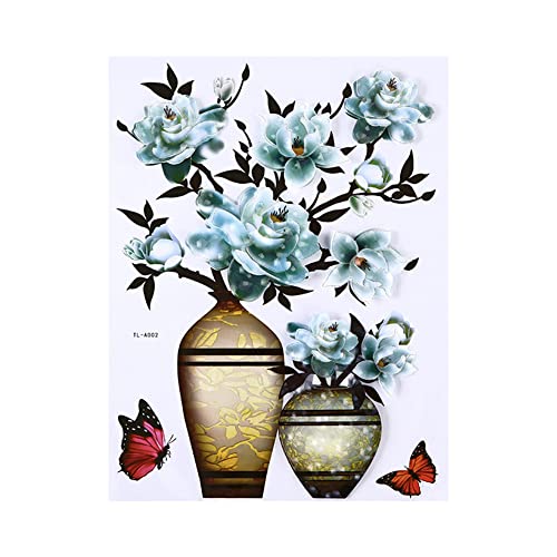 Herbests Vase Wandaufkleber,3D Stereo Rose Blumen Schmetterling Pflanzen Wandsticker Aufkleber Selbstklebende Abnehmbare Wasserdicht PVC Wandtattoo für Schlafzimmer Büro Küche Kühlschrank,30×40CM von Herbests