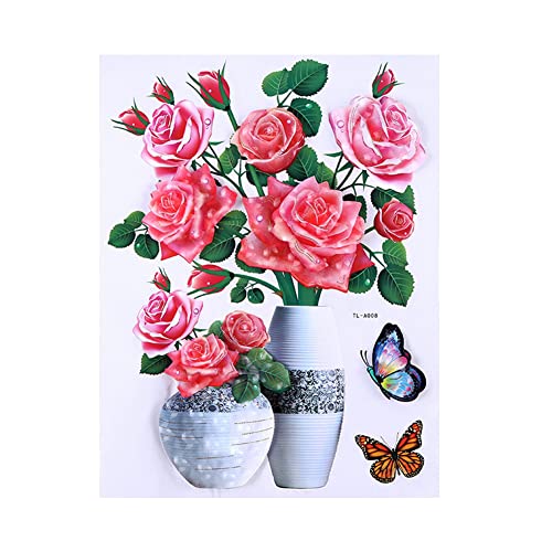 Herbests Vase Wandaufkleber,3D Stereo Rose Blumen Schmetterling Pflanzen Wandsticker Aufkleber Selbstklebende Abnehmbare Wasserdicht PVC Wandtattoo für Schlafzimmer Büro Küche Kühlschrank,30×40CM von Herbests