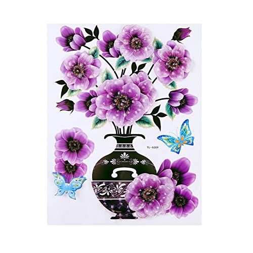 Herbests Vase Wandaufkleber,3D Stereo Rose Blumen Schmetterling Pflanzen Wandsticker Aufkleber Selbstklebende Abnehmbare Wasserdicht PVC Wandtattoo für Schlafzimmer Büro Küche Kühlschrank,30×40CM von Herbests