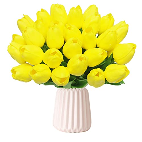 Künstliche Blumen Tulpen, 20 STK PU Real Touch Latex Gefälschte Blumen Tulpen Blumensträuße Blumen Arrangement Mittelstücke Tisch Kunstblumen Dekoration für Home Party Hochzeits Dekor,Gelb von Herbests