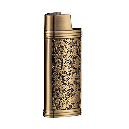 Herbests Mini Feuerzeughülle,Zinklegierung Feuerzeughülle Wiederverwendbare Tragbar Feuerzeug-Hülle mit Blumenmuster Metall Retro Feuerzeug Abdeckung Feuerzeugetui Kasten für Zuhause Bar Reisen,Braun von Herbests