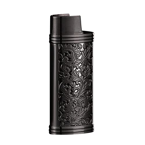 Mini Feuerzeughülle,Zinklegierung Feuerzeughülle Wiederverwendbare Tragbar Feuerzeug-Hülle mit Blumenmuster Metall Retro Feuerzeug Abdeckung Feuerzeugetui Kasten für Zuhause Bar Reisen,Schwarz von Herbests