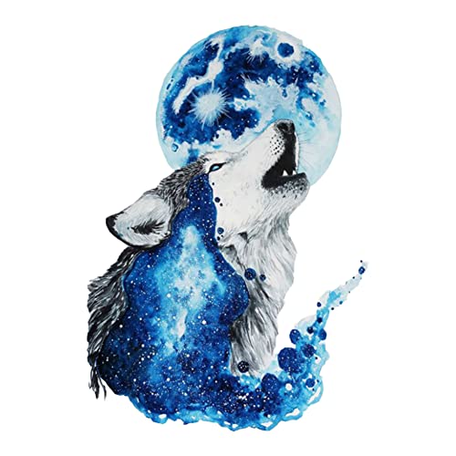 Realistic 3D Auto Aufkleber, 2 Stück 3D Tier Lustige Cartoon-Aufkleber Abnehmbar Dekorativer Aufkleber selbstklebend Aufkleber Anti-Kratzer Motorhaube Karosserie Aufkleber Car Sticker,Mond Wolf von Herbests