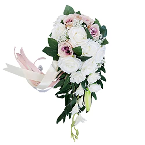 Romantische Hochzeits Rosenblumen Handstrauß,Brautstrauss Gefälschte Rose Braut Bouquet Blume Künstliche Blumenstrauß Braut Brautjungfern Blumensträusse Blume Dekoration für Hochzeit,Weiß von Herbests