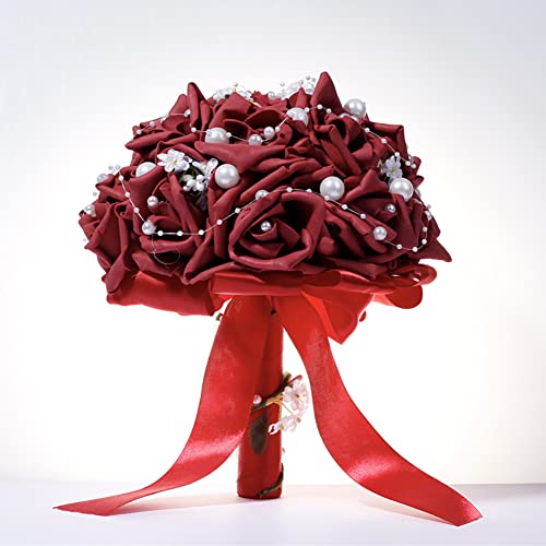 Romantische Hochzeits Rosenblumen Handstrauß,Brautstrauss Gefälschte Rose Braut Bouquet Blume Künstliche Blumenstrauß Braut Brautjungfern Blumensträusse Künstlich Blume mit Perle für Hochzeit von Herbests