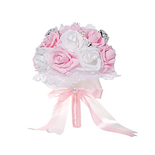 Romantische Hochzeits Rosenblumen Handstrauß,Brautstrauss Gefälschte Rose Braut Bouquet Blume Künstliche Blumenstrauß Braut Brautjungfern Blumensträusse Künstlich Blume mit Perle für Hochzeit von Herbests