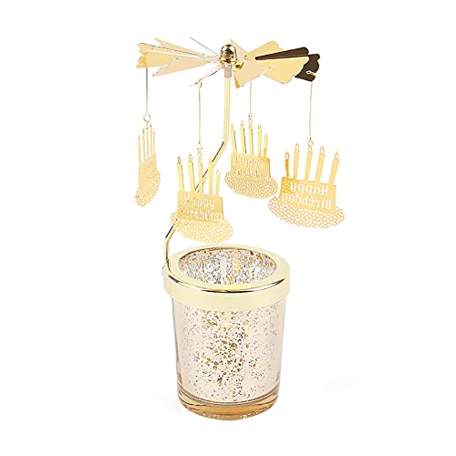 Rotierende Kerzenhalter,Glas Spinning Kerzenhalter Gold Karussell-Teelicht Kerzenständer Vintage Teelichthalter Kerzenhalter für Tischdeko Wohnzimmer Weihnachtsdeko Zuhause Hochzeit,Kuchen von Herbests