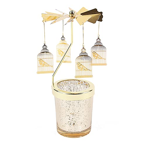 Rotierende Kerzenhalter,Glas Spinning Kerzenhalter Gold Karussell-Teelicht Kerzenständer Vintage Teelichthalter Kerzenhalter für Tischdeko Wohnzimmer Weihnachtsdeko Zuhause Hochzeit,Vogel von Herbests