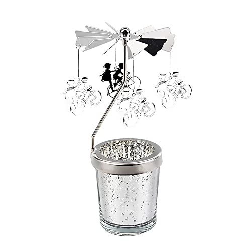 Rotierende Kerzenhalter,Spinning Kerzenhalter Silber Karussell-Teelicht Kerzenständer Vintage Teelichthalter Kerzenhalter für Tischdeko Wohnzimmer Weihnachtsdeko Zuhause Hochzeit,Fahrrad von Herbests