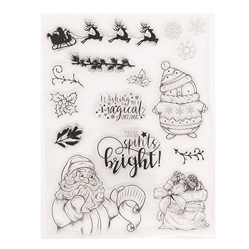 Weihnachten Stempel, Weihnachten Silikon Klar Stempel mit Schneeflocke Weihnachtsmann Hirsch Weihnachtsbaum Frohe Silikonstempel Vintage Clear Stempel für DIY, Scrapbooking, Kartenherstellung von Herbests