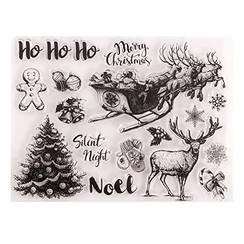 Weihnachten Stempel, Weihnachten Silikon Klar Stempel mit Schneeflocke Weihnachtsmann Hirsch Weihnachtsbaum Frohe Transparente Silikon-Stempel für DIY Karte Journal Scrapbooking Fotoalbum von Herbests