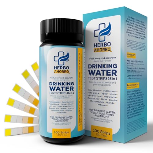 15-in-1-Teststreifen für Trinkwasser, schnelle und genaue Analyse der Wasserqualität, Trinkwasser, ideal für Zuhause, Brunnen, Schwimmbäder und Aquarien, 100 Stück von HerboAhorro