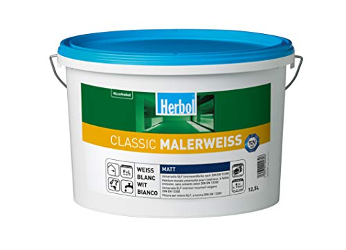 Herbol Classic Malerweiss Wandfarbe Innenfarbe hohe Deckkraft-Klasse 1, 12.5 Liter, Weiß Matt, 12.5 l (1er Pack) von Herbol