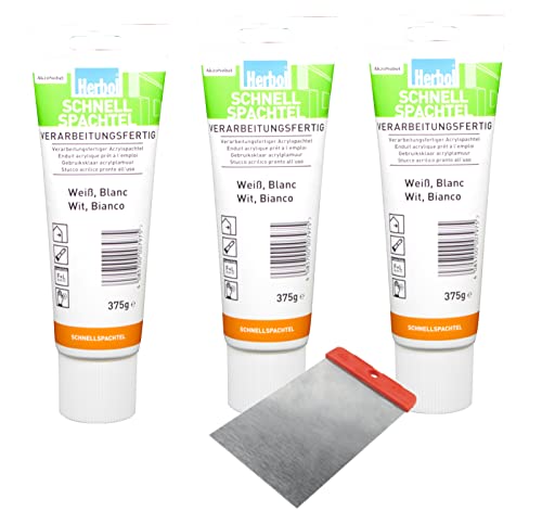 Herbol Schnell Spachtel 3 x 375g weiss + Spachtel Fertigspachtel Spachtelmasse von Herbol