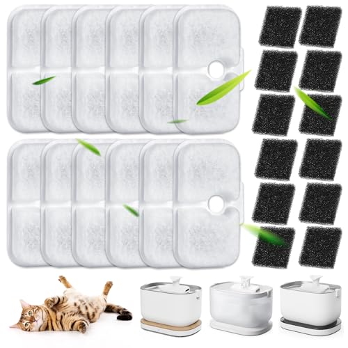 Herboom 40 Stück Filter Katzenbrunnen, Dockstream Trinkbrunnen für Katze PLWF005, PLWF115, PLWF105, Trinkbrunnen Filter Ersatzfilter für Katzentrinkbrunnen, 20 Filter und 20 Schwämm von Herboom