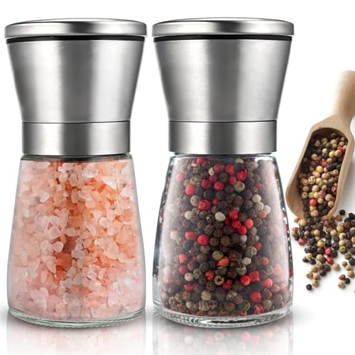 Herboom Salz und Pfeffermühle 2er Set, Pfeffer und Salzmühle, Verstellbarem Keramikmahlwerk Edelstahl Gewürzmühle für Gewürze, Pfeffer, Salz und Chilli (klein) von Herboom