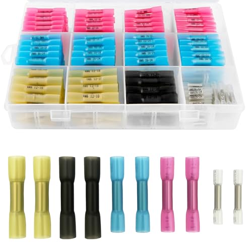 Herbst 220 Stk Schrumpfverbinder, Wasserdicht Schrumpfschlauch 10-22 AWG Stoßverbinder mit Schrumpfschlauch, Kabelverbinder Quetschverbinder Set für Kfz Marine Boot 0.3-6.0 mm² Kabel von Herbst