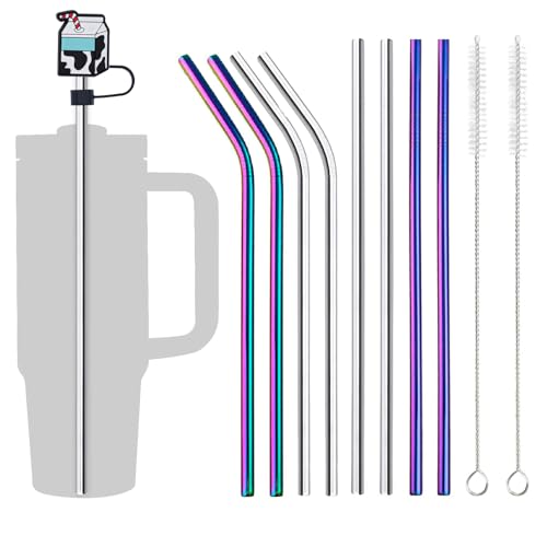 Herbst 8 Stück Strohhalme Edelstahl, 30cm Lange Strohhalme für Stanley Adventure Quencher 40oz Cup, Strohhalme Wiederverwendbar Metall Strohhalm mit 2 Reinigungsbürsten + 2 Strohhalm Abdeckung von Herbst