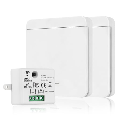 Herbst Funk Lichtschalter 2 Set, Funkschalter Licht 230v, Keine Verkabelung Erforderlich, Funkschalter Set Funk Schalterfunkschalter Licht mit Empfänger von Herbst