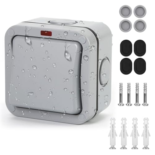 Herbst Wetterfester Schalter Lichtschalter Außen, 20A IP66 Universalschalter Wasserdicht Schalter mit Unabhängigem Schalter Und Kontrollleuchte Grau Aussen Switch für Outdoor Garten Balkon Herbst Wetterfester Schalter Lichtschalter Außen, 20A IP66 Universalschalter Wasserdicht Schalter mit Unabhängigem Schalter Und Kontrollleuchte Grau Aussen Switch für Outdoor Garten Balkon von Herbst
