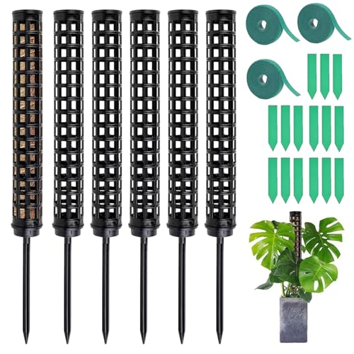 Herbst Monstera Rankhilfe, 6 Stück Moosstab Pflanzstab 150cm Pflanzstab Monstera mit 3 Rollen Klebeband + 15 Etiketten, Moosstab für Monstera Schwarz Rankhilfe Zimmerpflanzen von Herbst