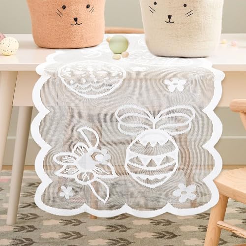 Herbst Spitze Tischdecke Ostern 183 x 33 cm Hasen Stickerei Weiß Häkelspitze Tischläufer Mitteldecke Frühling Osterhasen Tischband Ostereier Osterdekoration für Osterndeko Frühlingdeko von Herbst